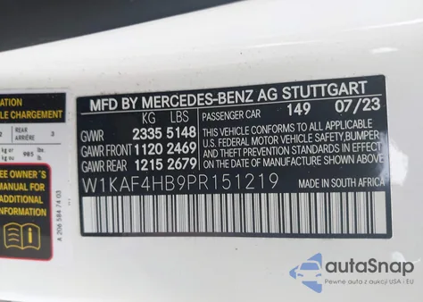 2023 Mercedes-Benz C 300 4Matic из США, поврежденный, VIN W1KAF4HB9PR151219